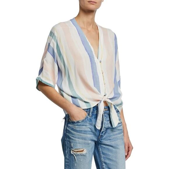 RAILS Thea Striped Tie Front Top Blue Pink Pastel Dolman Half Sleeve Womens XS - Picture 8 of 8